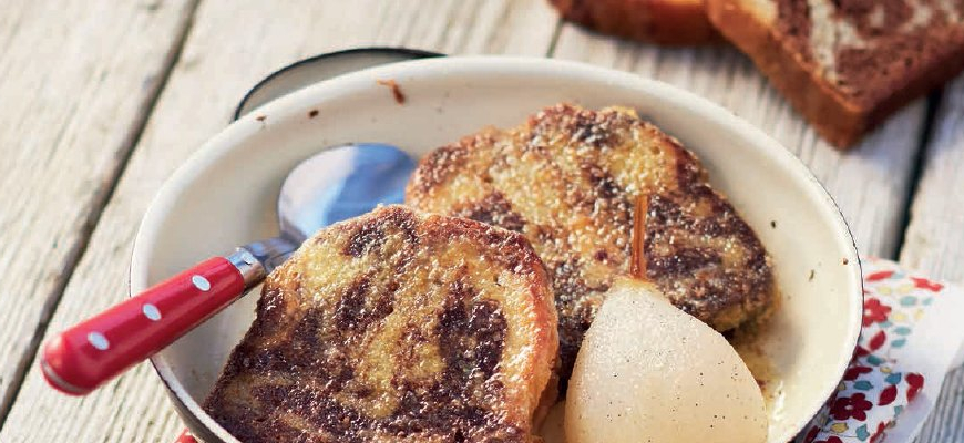 MARBRÉ FAÇON PAIN PERDU ET SA POIRE POCHÉE À LA VANILLE