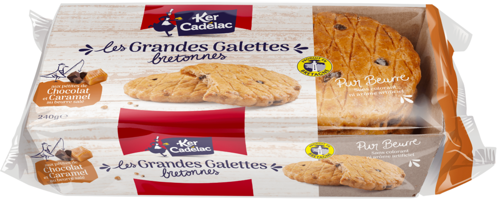 Grandes galettes bretonnes pur beurre pépites de chocolat et caramel au beurre salé | Ker Cadélac