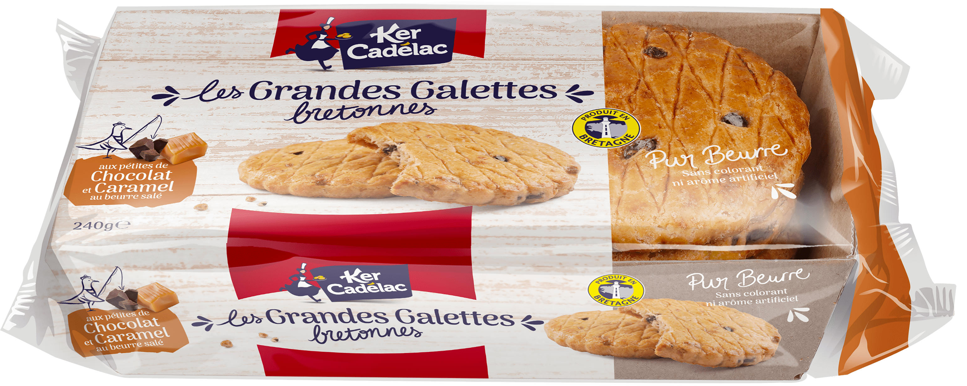 Grandes galettes bretonnes pur beurre pépites de chocolat et caramel au beurre salé | Ker Cadélac