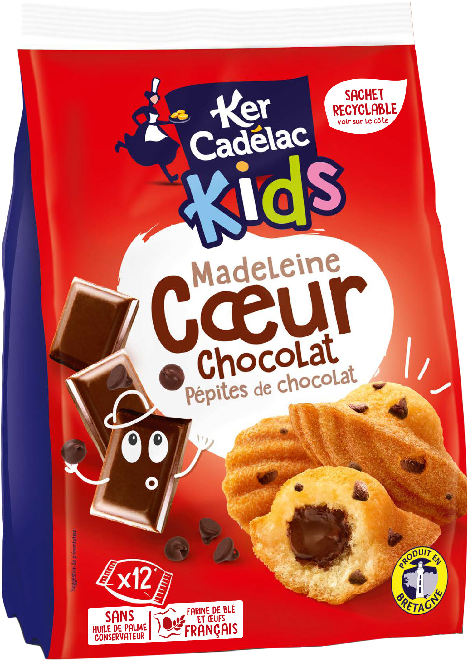 Madeleine Cœur chocolat et pépites de chocolat | Ker Cadélac